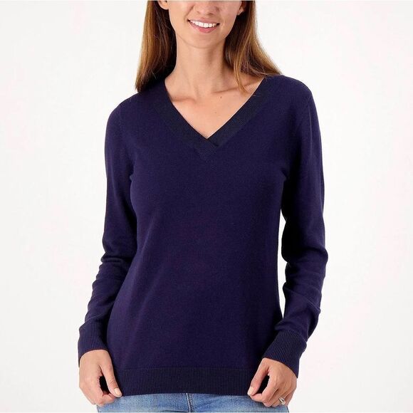 Denim & Co. Crossover V-Neck Long Sleeve Pullover Sweater - Picture 1 of 3